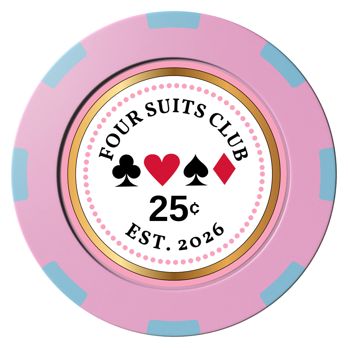 Fours Suits Club Clay Poker Chips - Pink / 8 Spot (2 Tone) / 40mm - Front