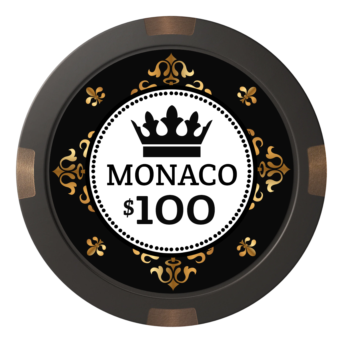 Monaco #001 Composite & Metal Hybrid Poker Chips - Black - Front