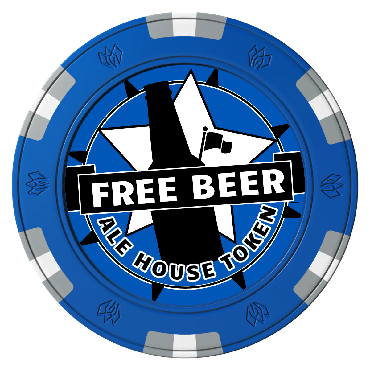 Free Beer Drink Clay Poker Chips - Blue / 6 Spot Gem / 43mm - Front