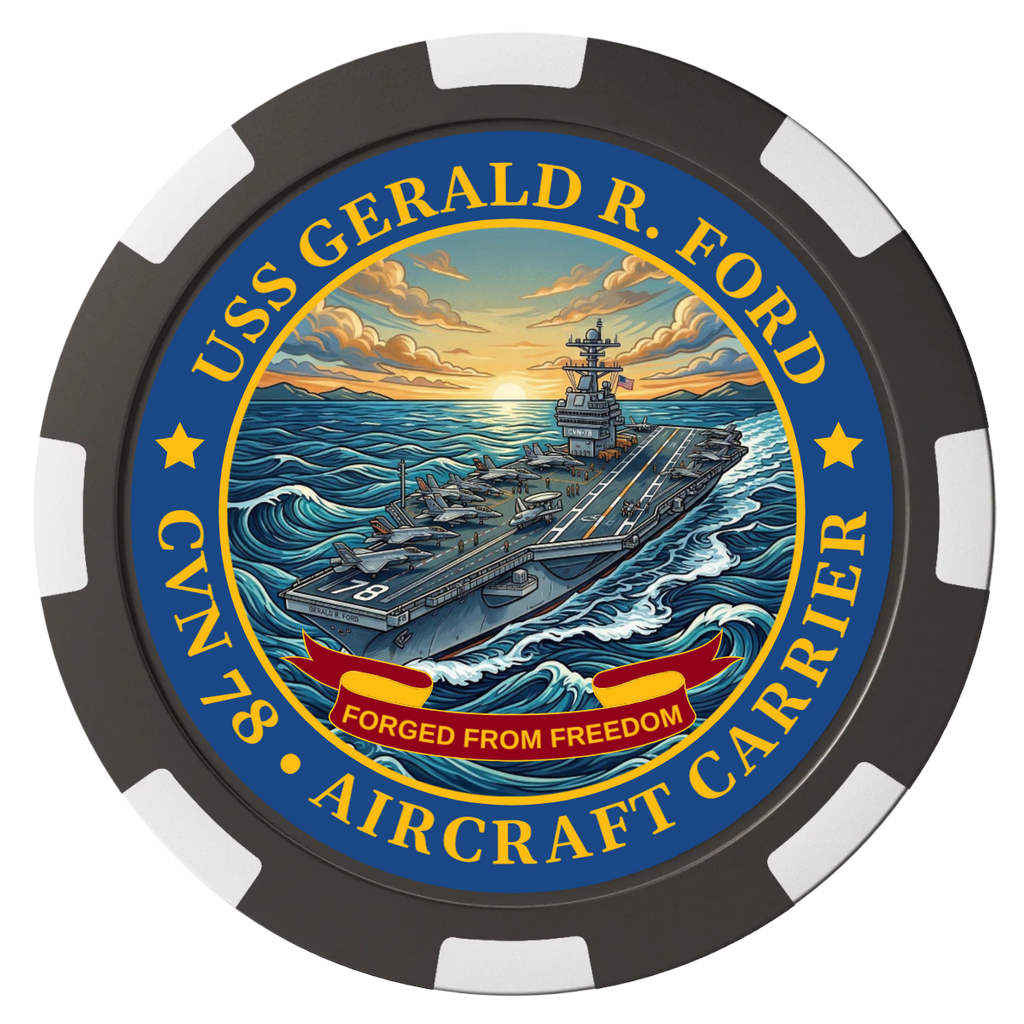 Navy USS Gerald Ford Magnetic Composite Poker Chips - Black / 8 Spot - Back