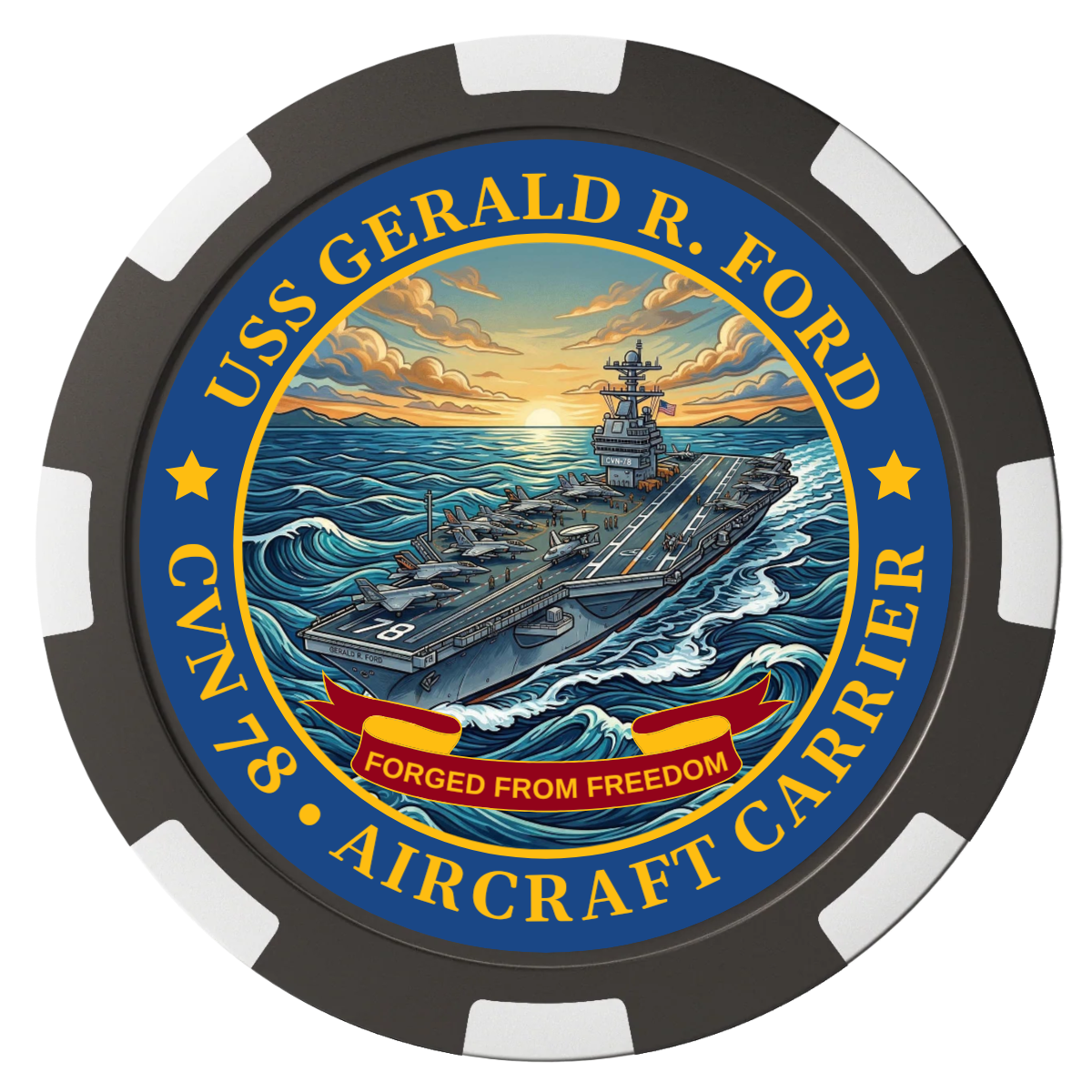 Navy USS Gerald Ford Magnetic Composite Poker Chips - Black / 8 Spot - Back