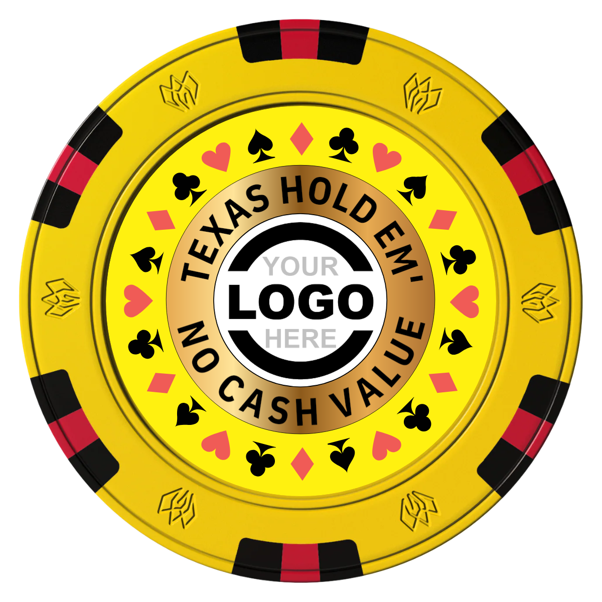 Texas Hold Em' Clay Poker Chips - Yellow / 6 Spot Gem / 40mm - Front