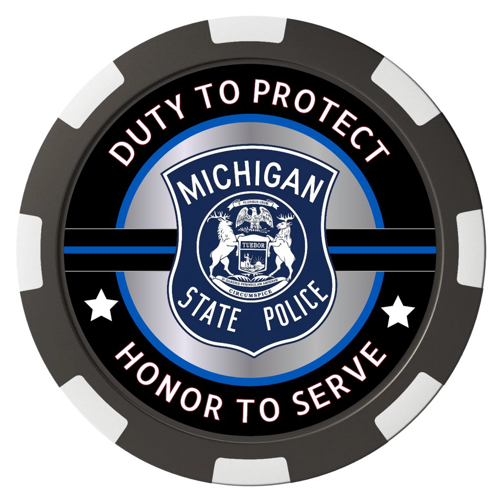 Police Department #01 Magnetic Composite Poker Chips - Black / 8 Spot - Front