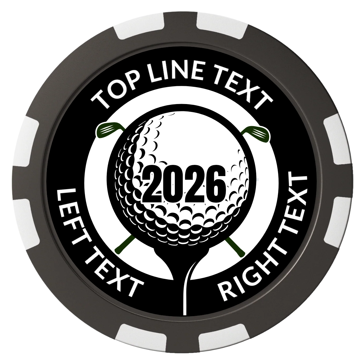 Tee it up Composite Poker Chips - Black / 8 Stripe - Front