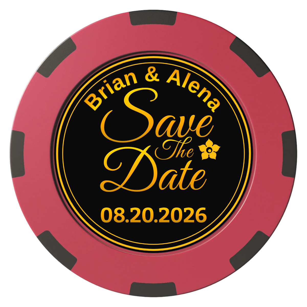 Save the Date Text Clay Poker Chips - Red / 8 Spot (2 Tone) / 40mm - Front