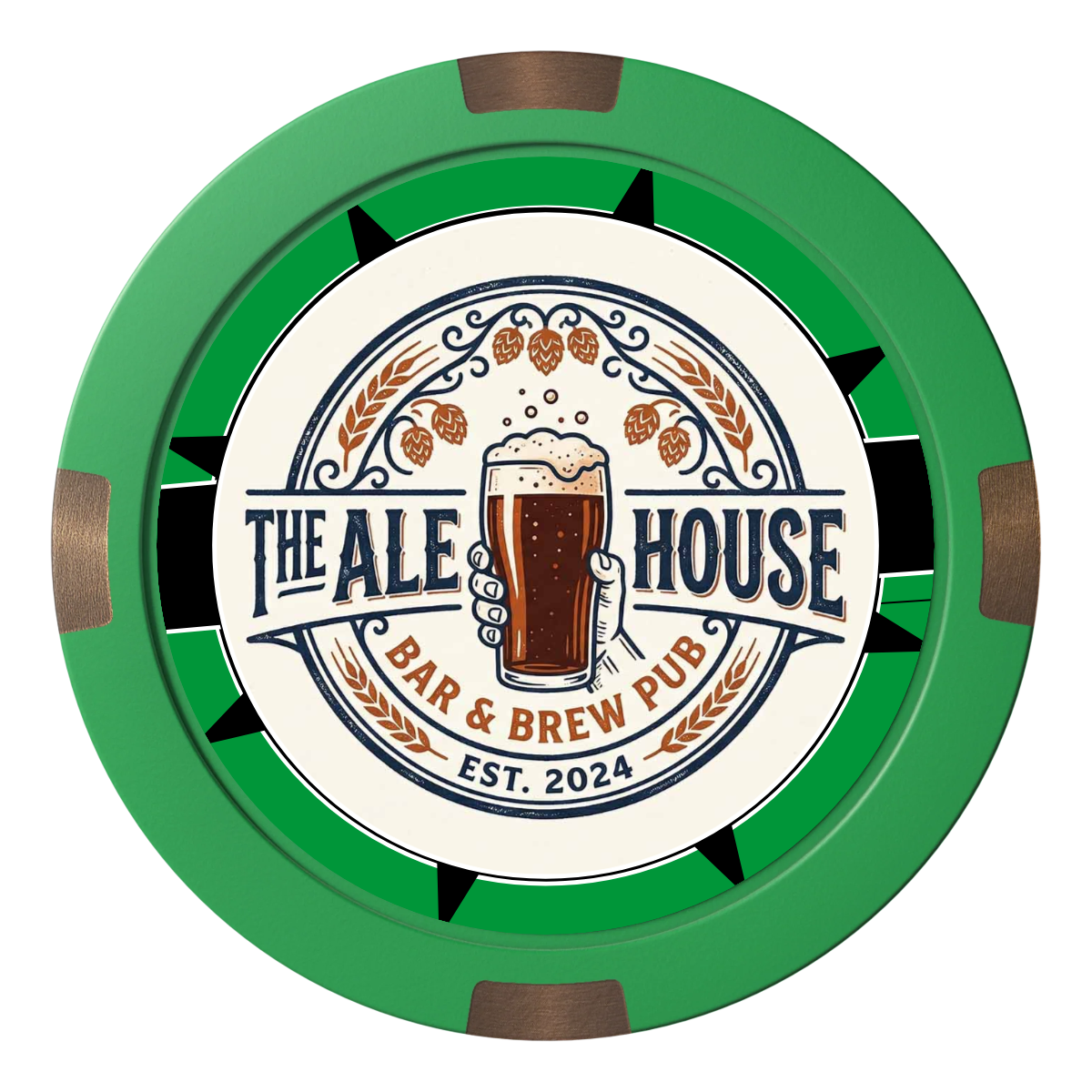 Free Beer Drink Composite & Metal Hybrid Poker Chips - Green - Back