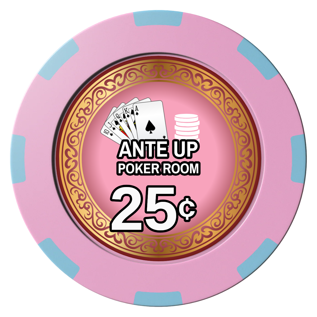 Ante Up Poker Room Clay Poker Chips - Pink / 8 Spot (2 Tone) / 40mm - Front