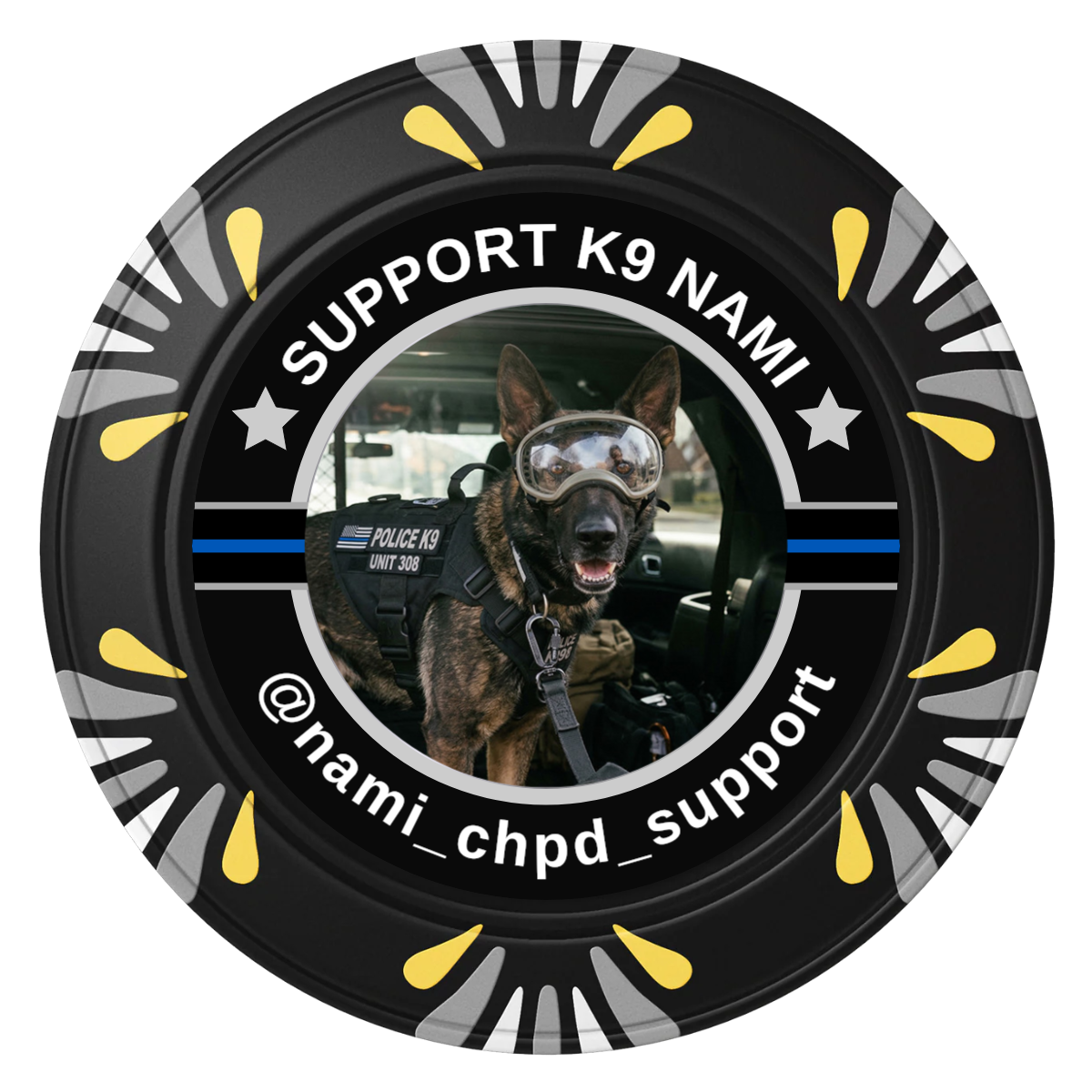 Police Department K9 #02 Clay Poker Chips - Black / Macau / 40mm - Front