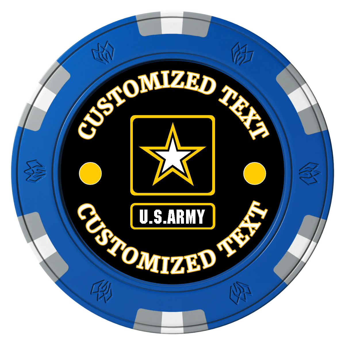 Army Strong Clay Poker Chips - Blue / 6 Spot Gem / 40mm - Back