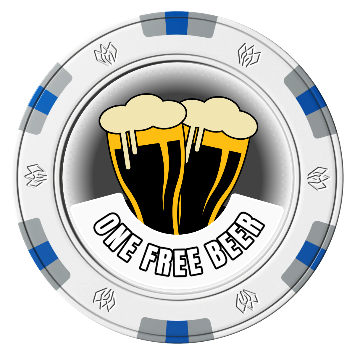 Double Pint 2 Clay Poker Chips - White / 6 Spot Gem / 40mm - Front