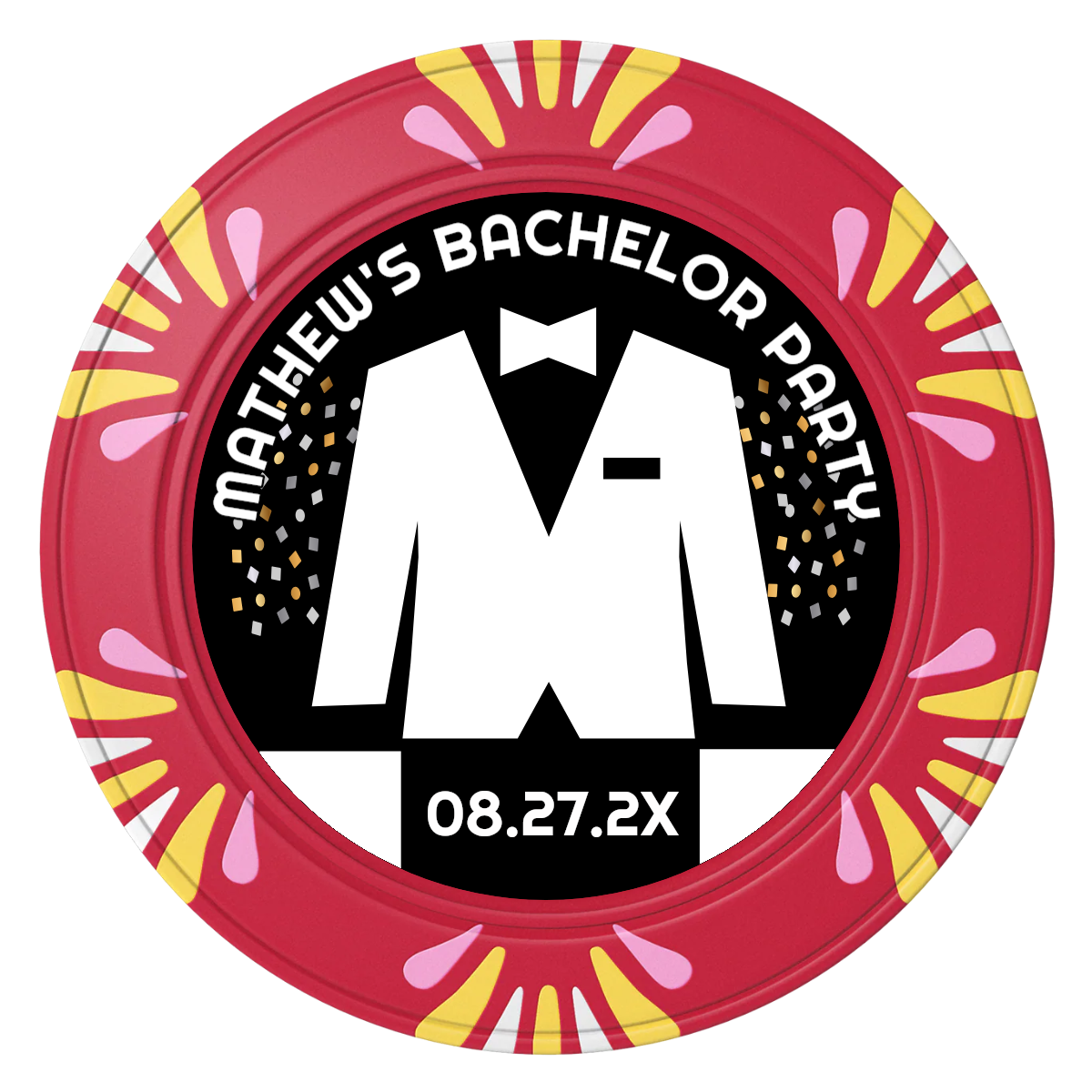 Bachelor No More Bowtie Clay Poker Chips - Red / Macau / 40mm - Front