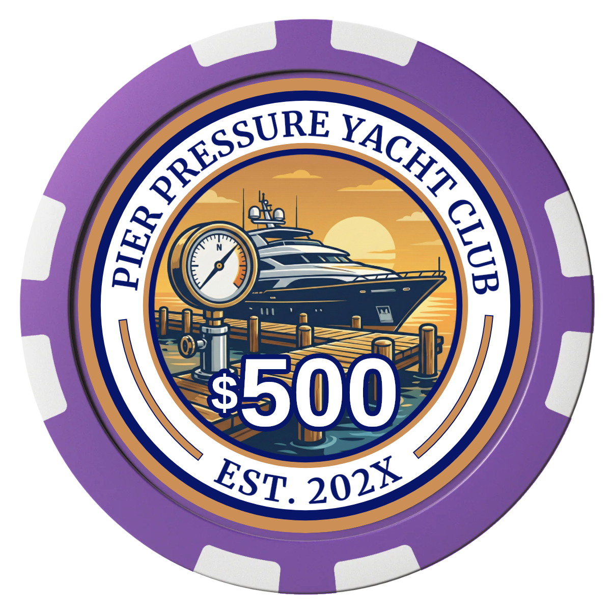 Anchor Down Card Room Composite Poker Chips - Purple / 8 Stripe - Front