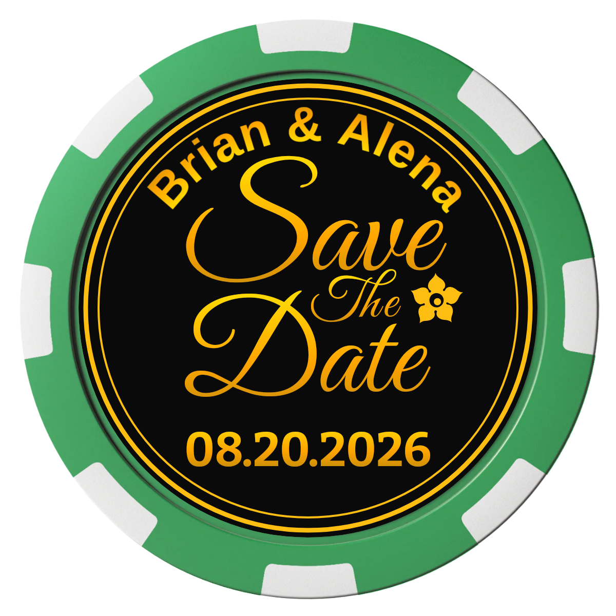 Save the Date Text Magnetic Composite Poker Chips - Green / 8 Spot - Front