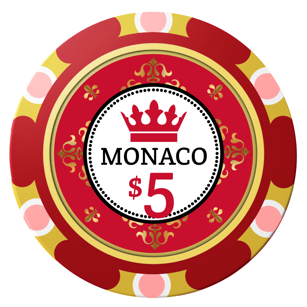 Monaco #001 Clay Poker Chips - Red / Monte Carlo / 40mm - Front