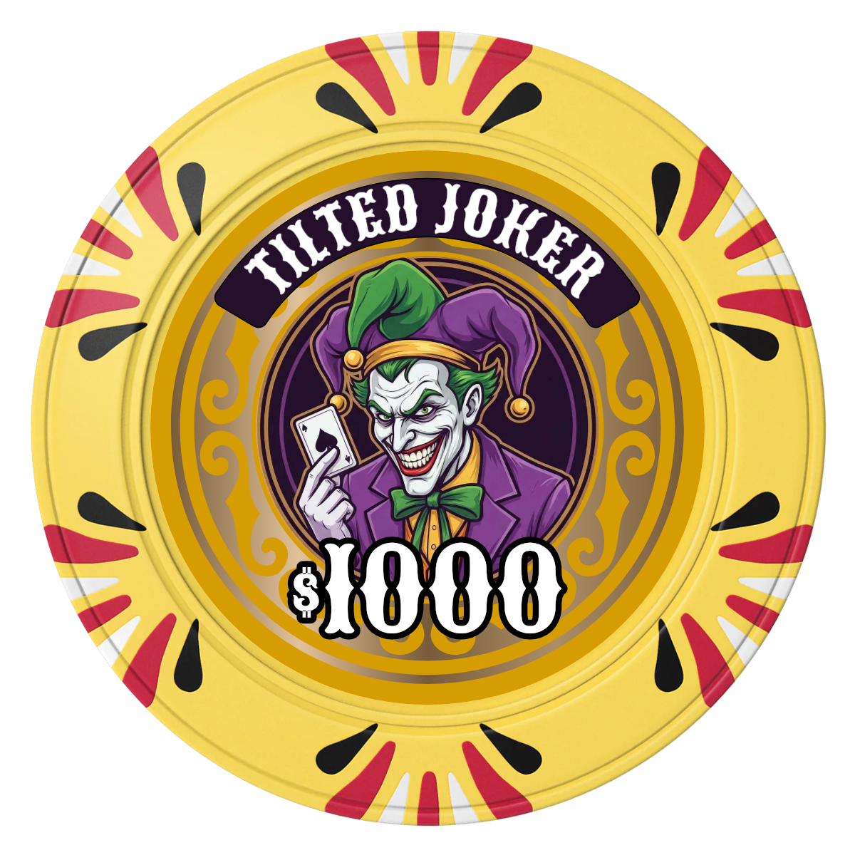 Tilted Joker Clay Poker Chips - Yellow / Macau / 40mm - Front
