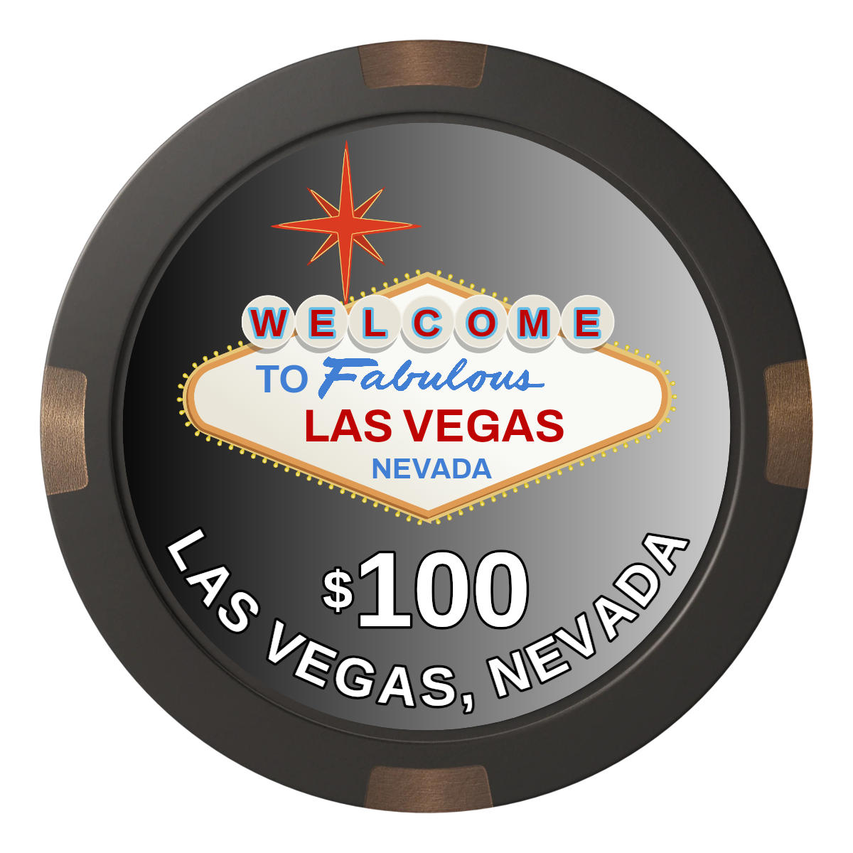 Vegas Sign Composite & Metal Hybrid Poker Chips - Black / 4 Spot - Front