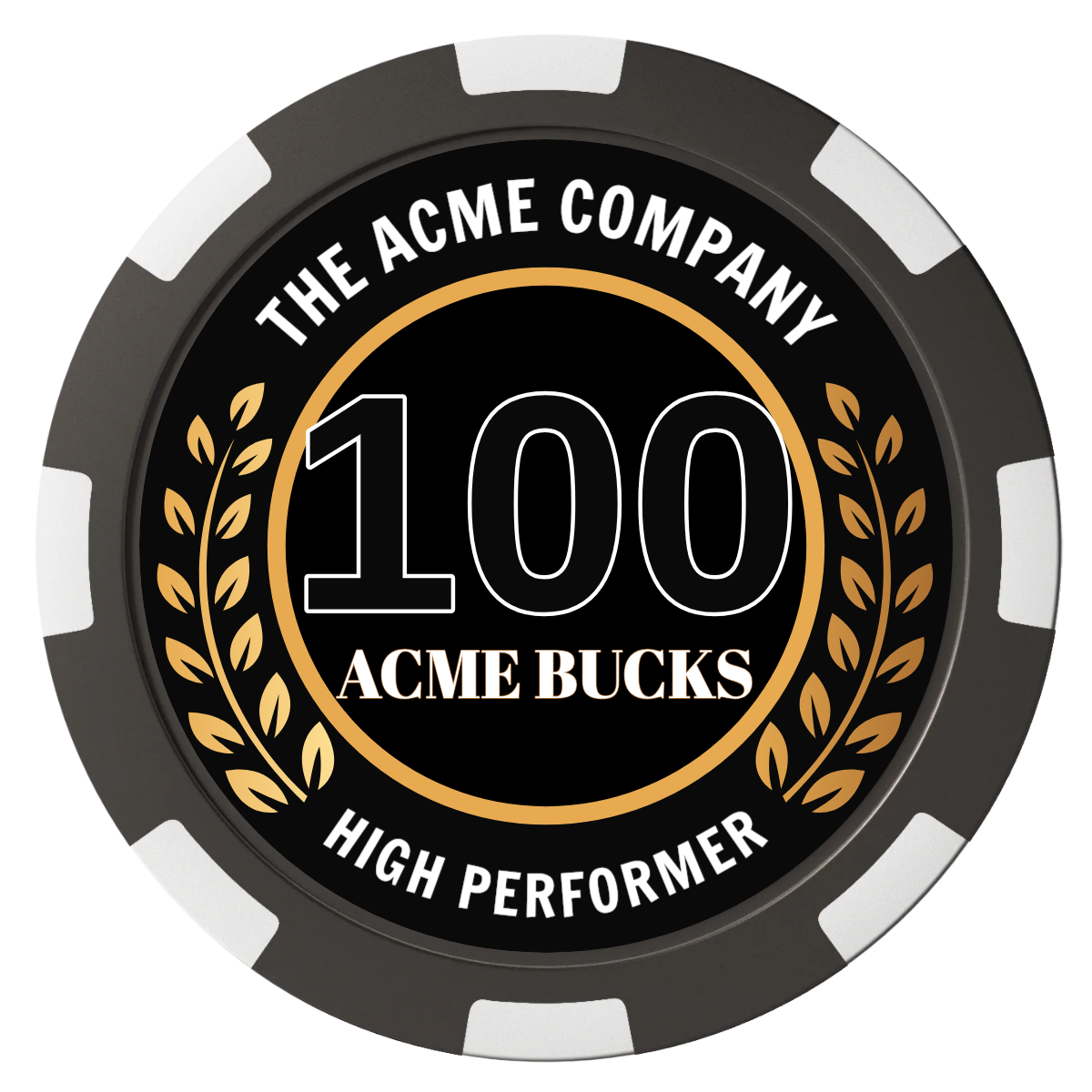 Achievement Wreath Magnetic Composite Poker Chips - Black / 8 Spot - Front