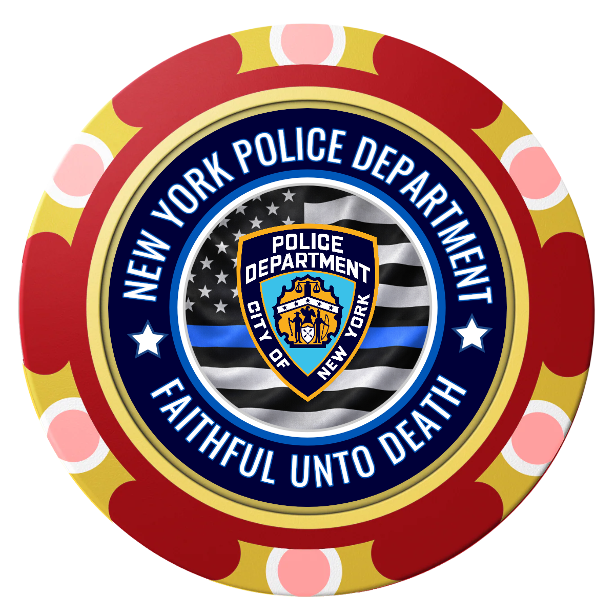 NYPD Safe and Fair Clay Poker Chips - Red / Monte Carlo / 40mm - Front