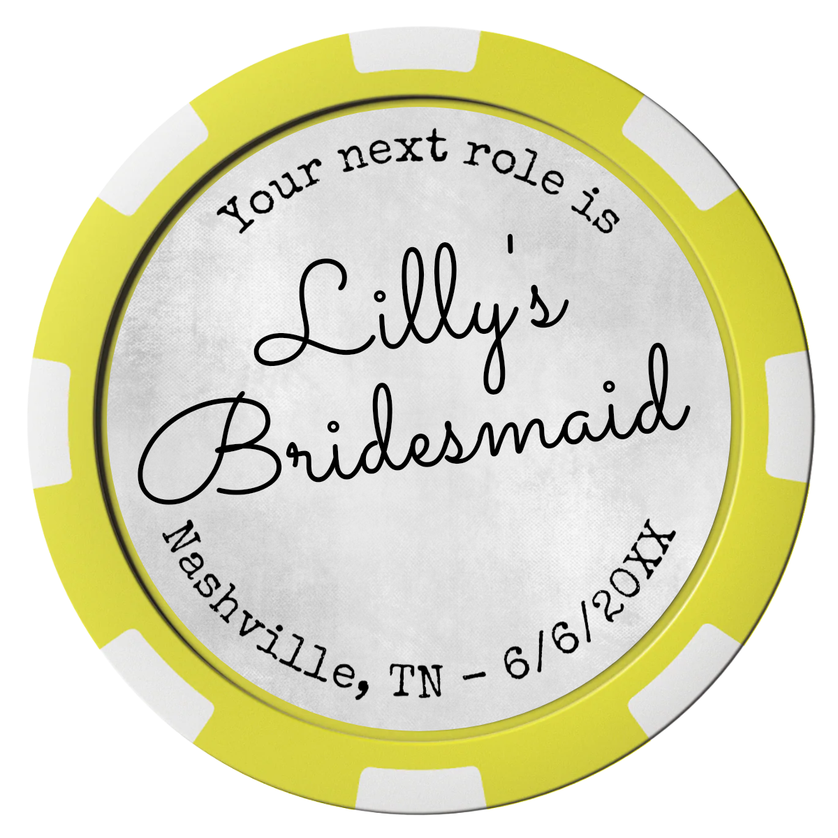 Be My Bridesmaid Simple Composite Poker Chips - Yellow / 8 Stripe - Front