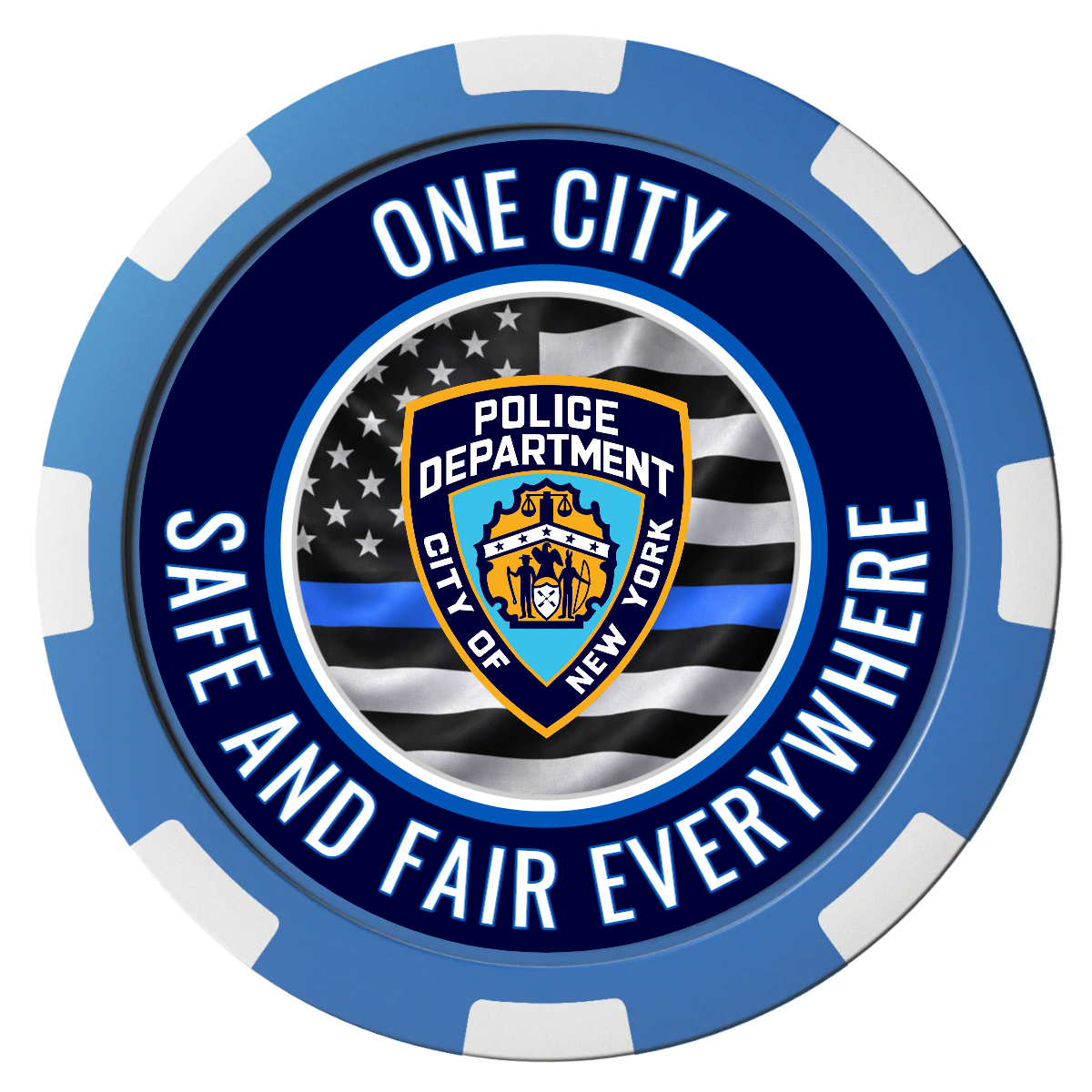 NYPD Safe and Fair Composite Poker Chips - Blue / 8 Spot - Back