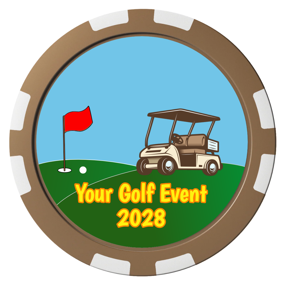 Going Golfing Today Composite Poker Chips - Brown / 8 Stripe - Front