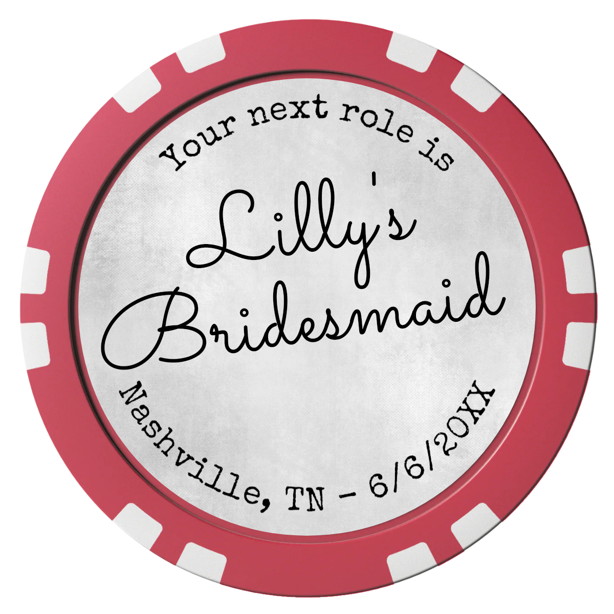 Be My Bridesmaid Simple Composite Poker Chips - Red / Double Stripe - Front