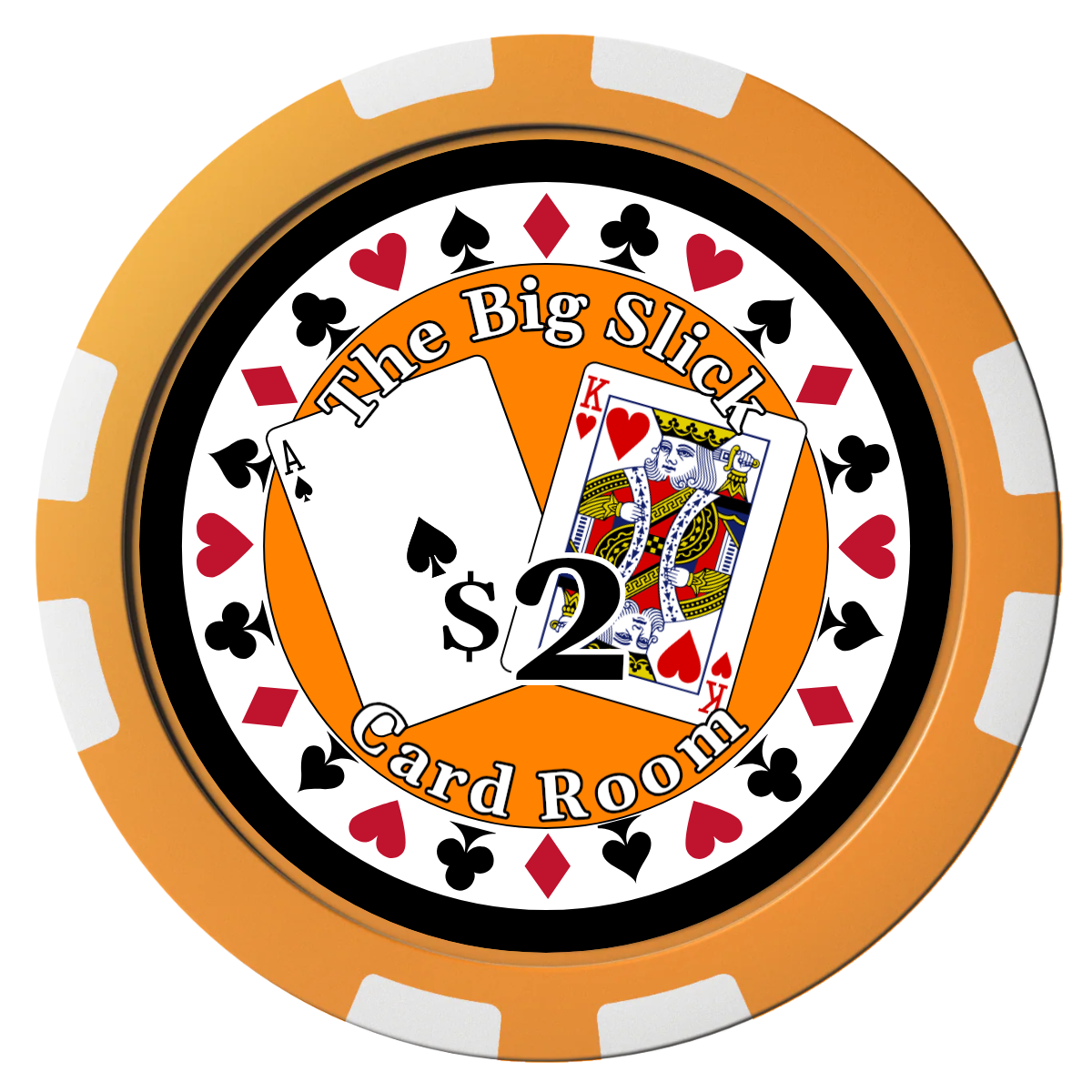 AK Big Slick Composite Poker Chips - Orange / 8 Stripe - Front