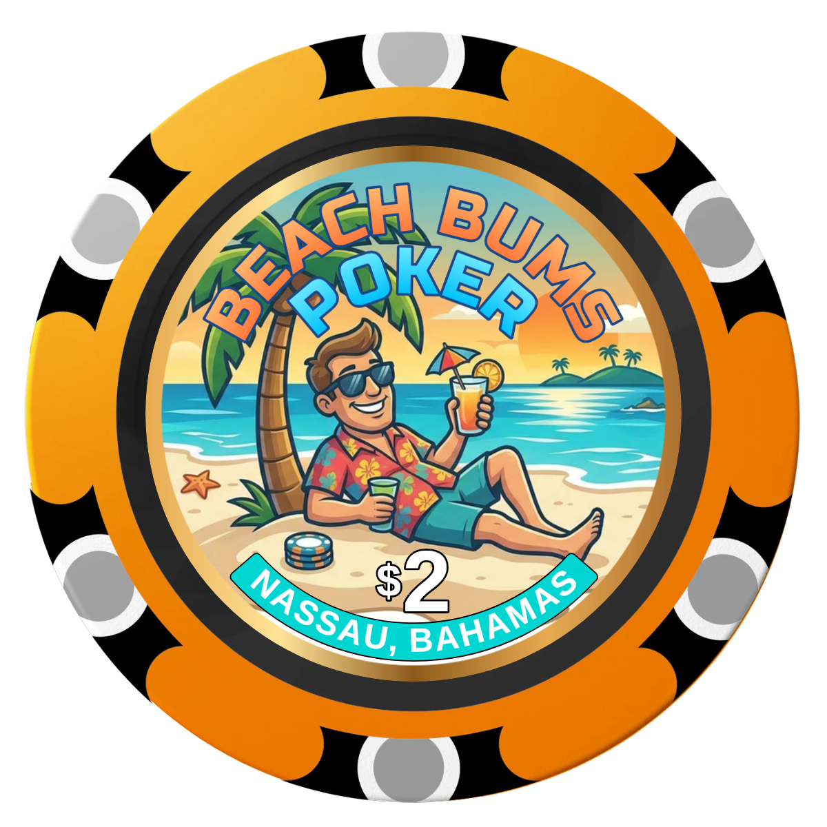 Sandy's Casino Clay Poker Chips - Orange / Monte Carlo / 40mm - Front
