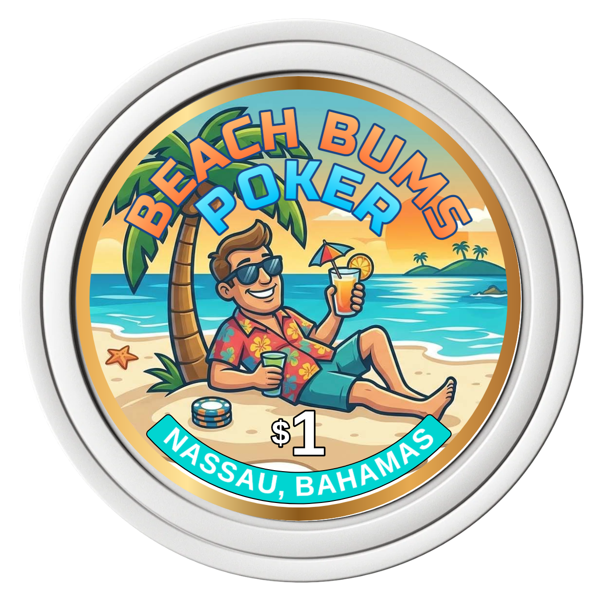 Sandy's Casino Composite Poker Chips - White / Solid - Front