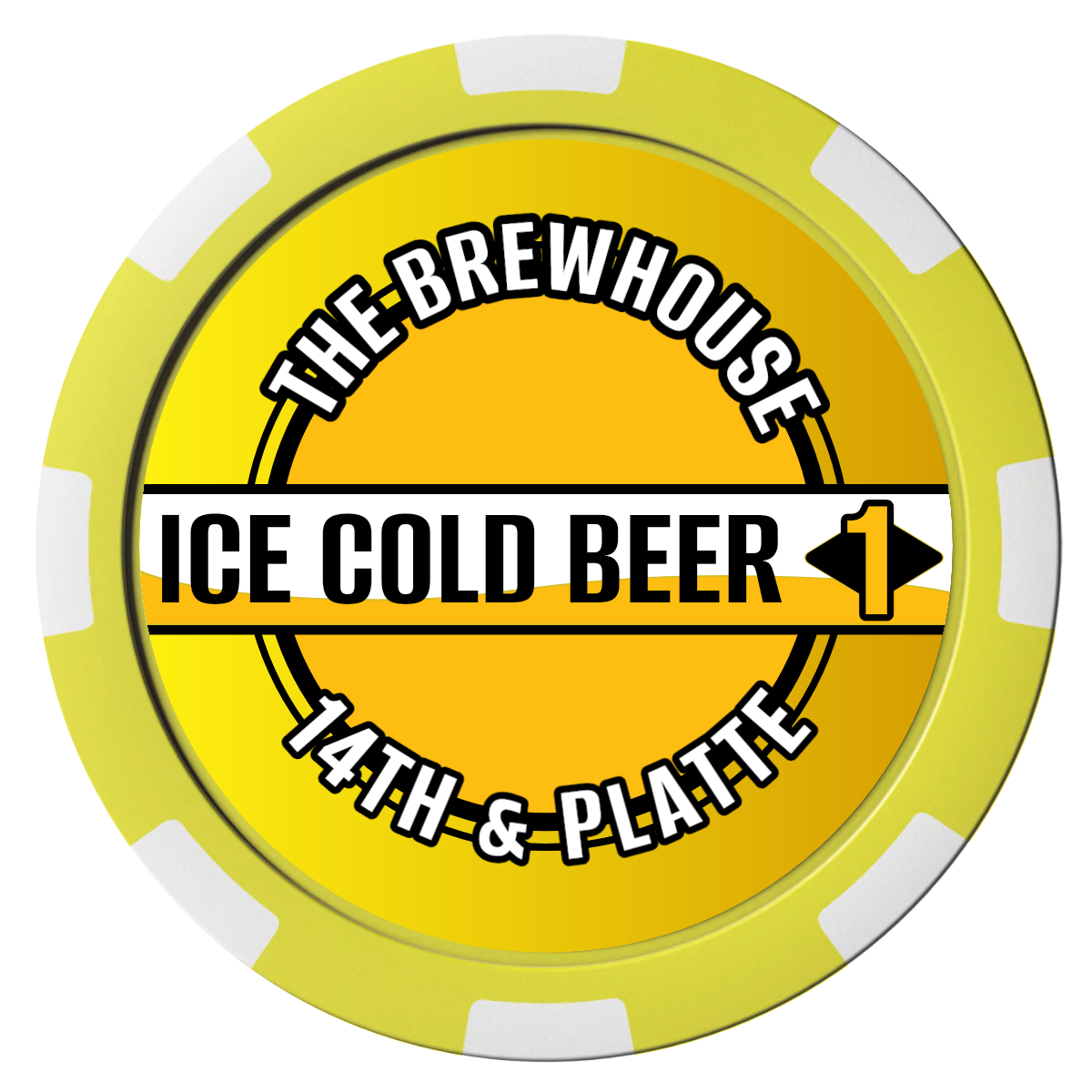 Ice Cold Beer Drink Token Composite Poker Chips - Yellow / 8 Stripe - Front