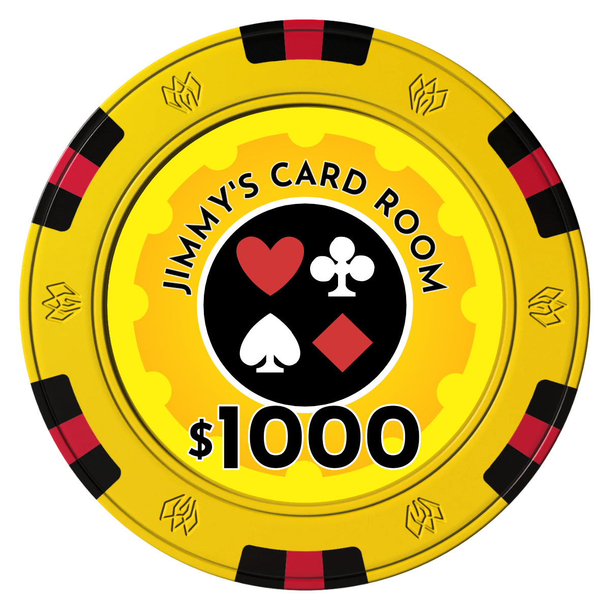 Your Four Suits Clay Poker Chips - Yellow / 6 Spot Gem / 40mm - Front