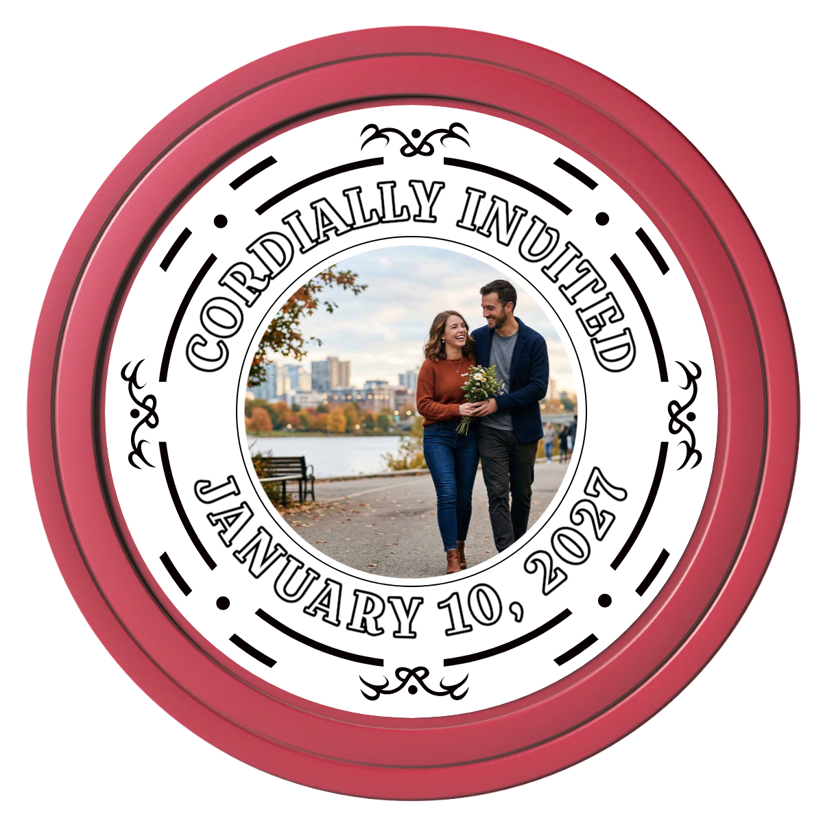 Save the Date Element Composite Poker Chips - Red / Solid - Front