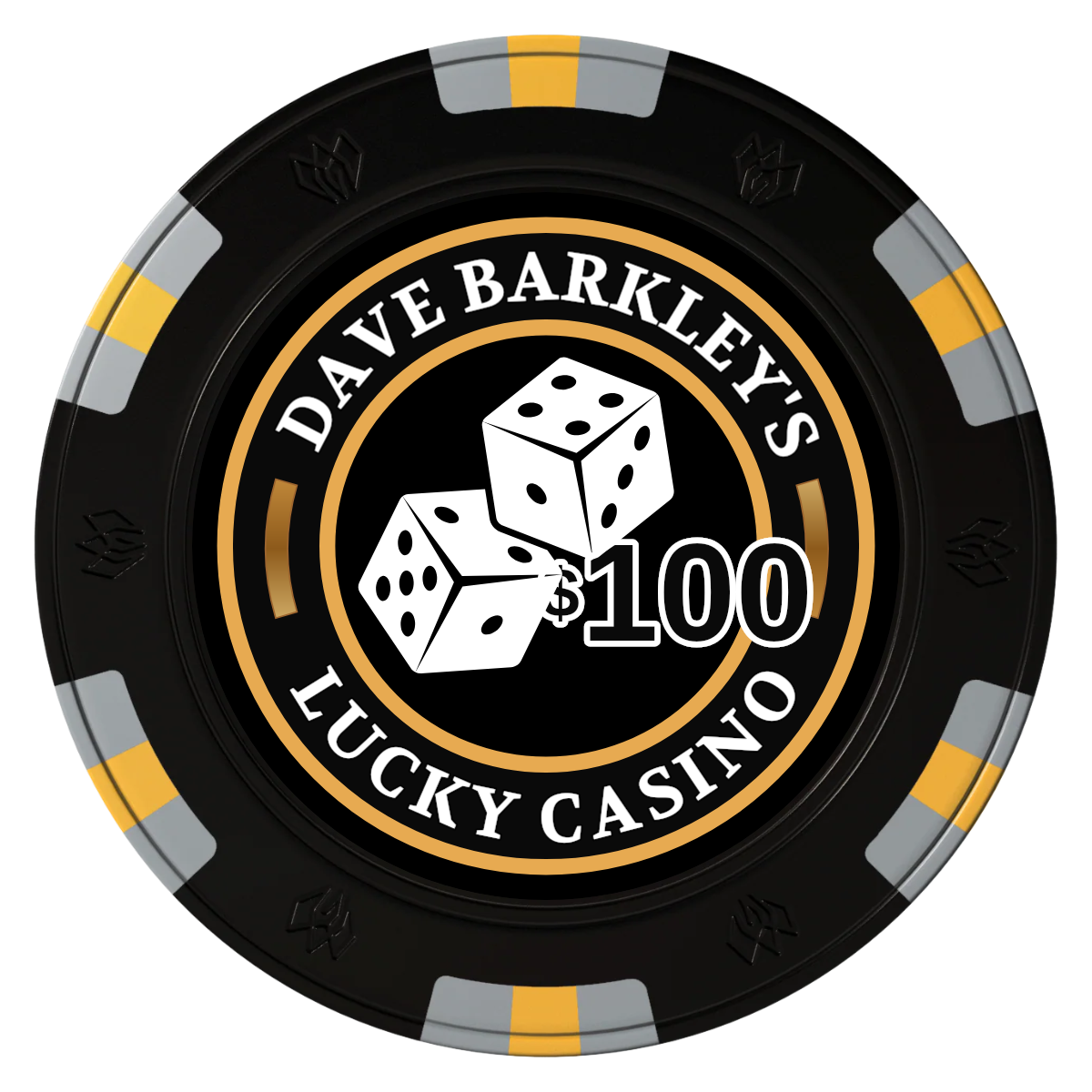 Dave's Lucky Casino Clay Poker Chips - Black / 6 Spot Gem / 43mm - Front