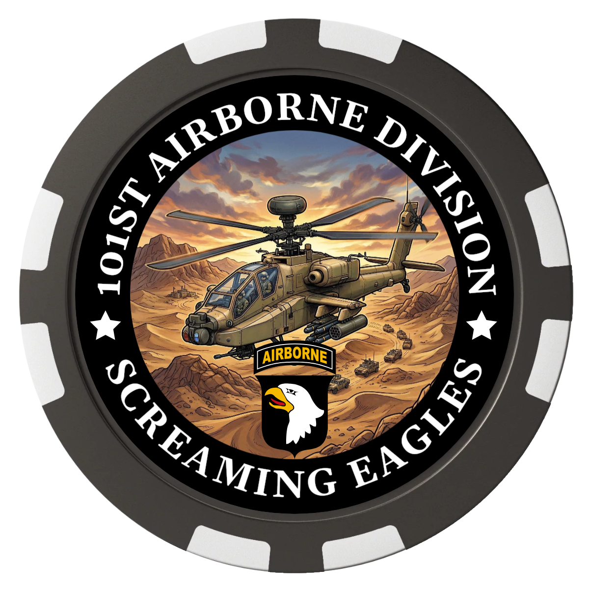 Army Airborne Composite Poker Chips - Black / 8 Stripe - Front