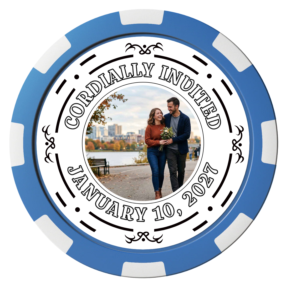 Save the Date Element Magnetic Composite Poker Chips - Blue / 8 Spot - Front