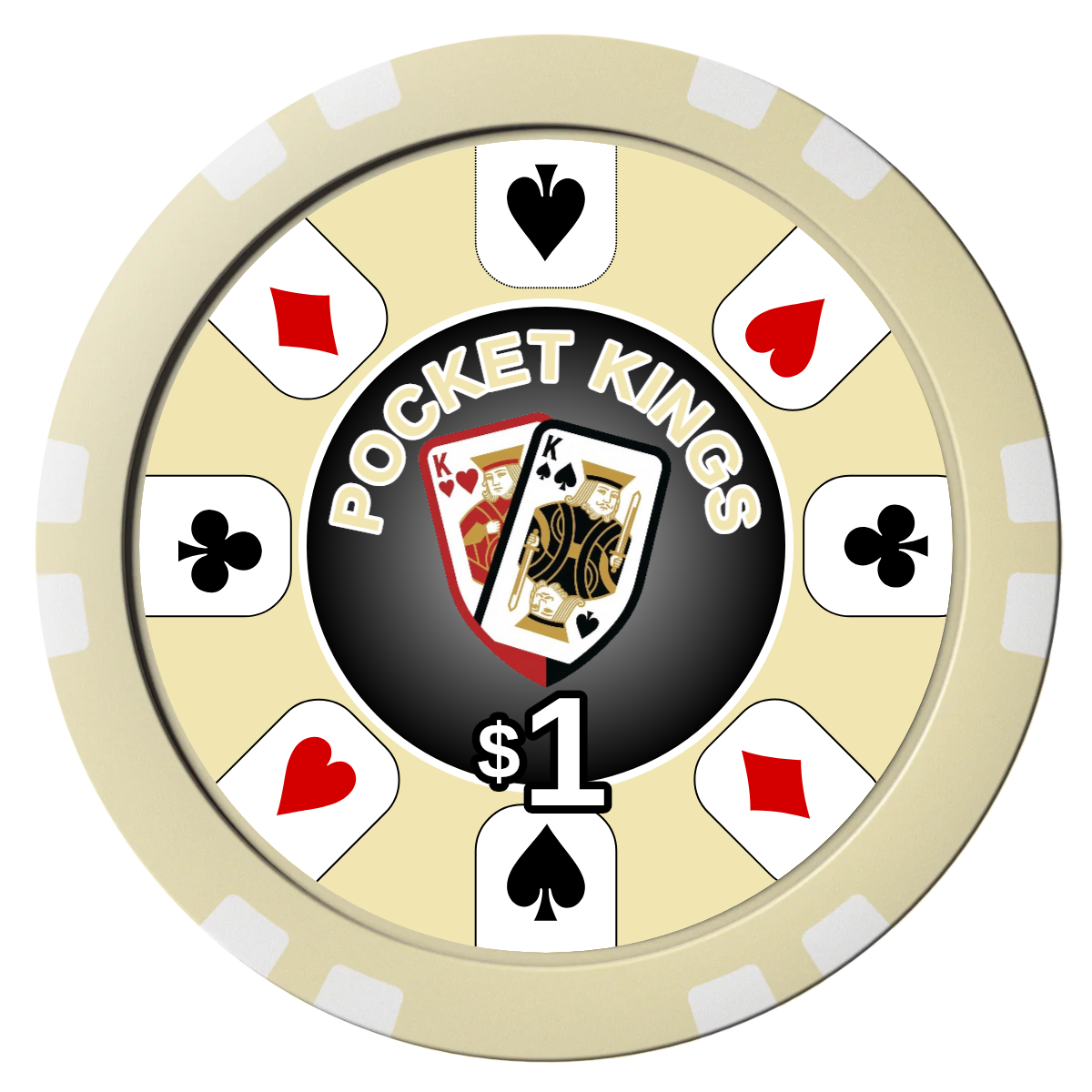 Pocket Kings Composite Poker Chips - Ivory / Double Stripe - Front