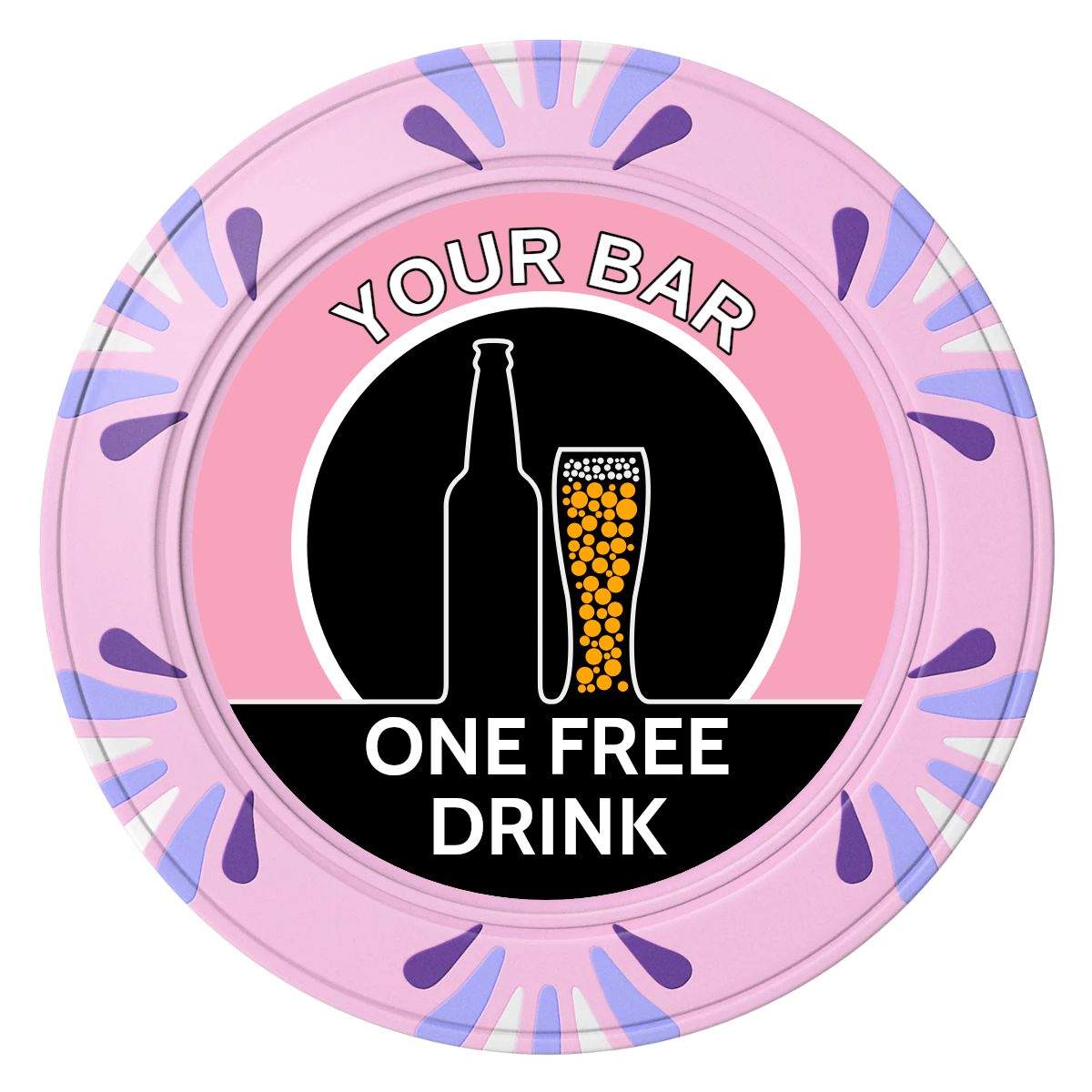 Beer and Glass Clay Poker Chips - Pink / Macau / 40mm - Front