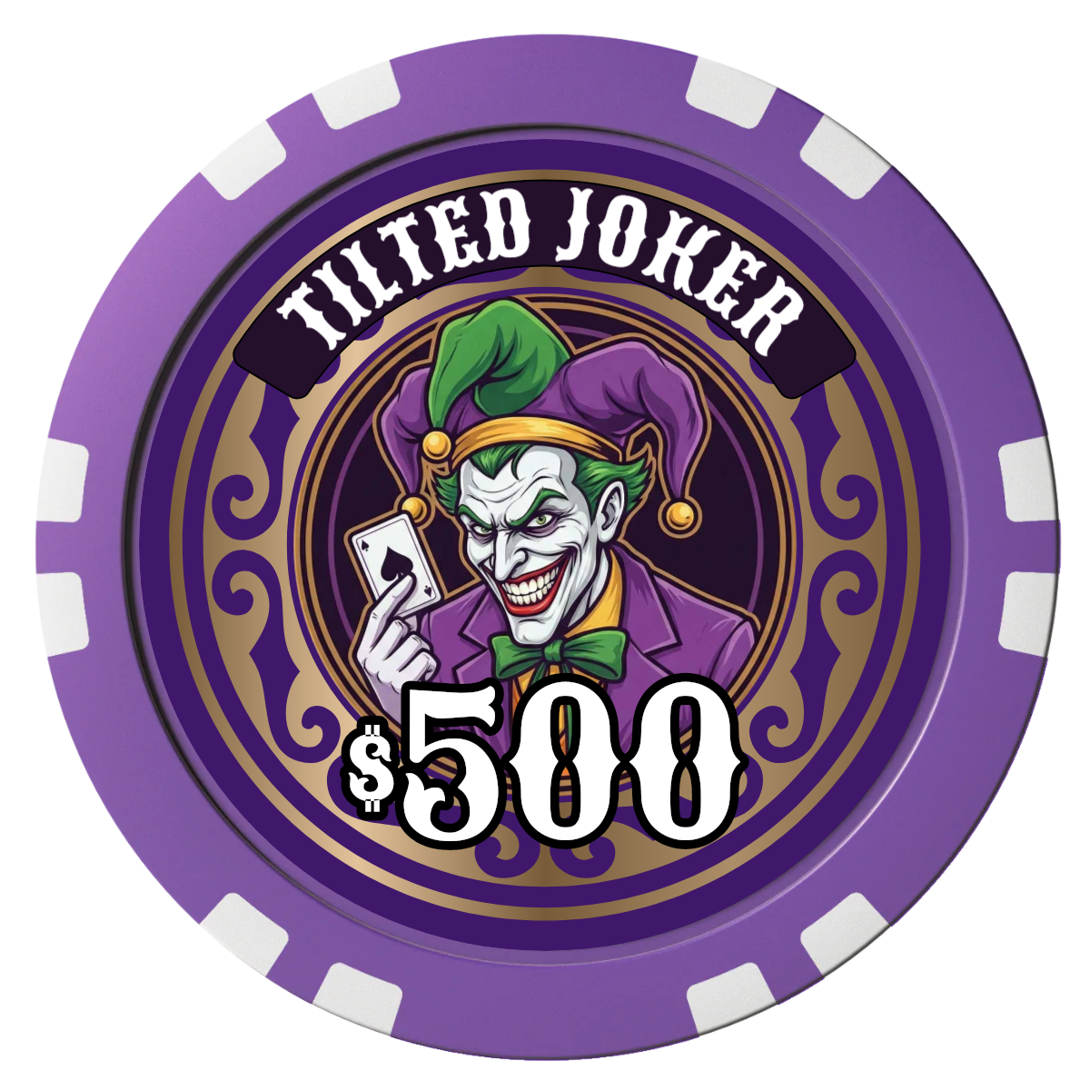 Tilted Joker Composite Poker Chips - Purple / Double Stripe - Front