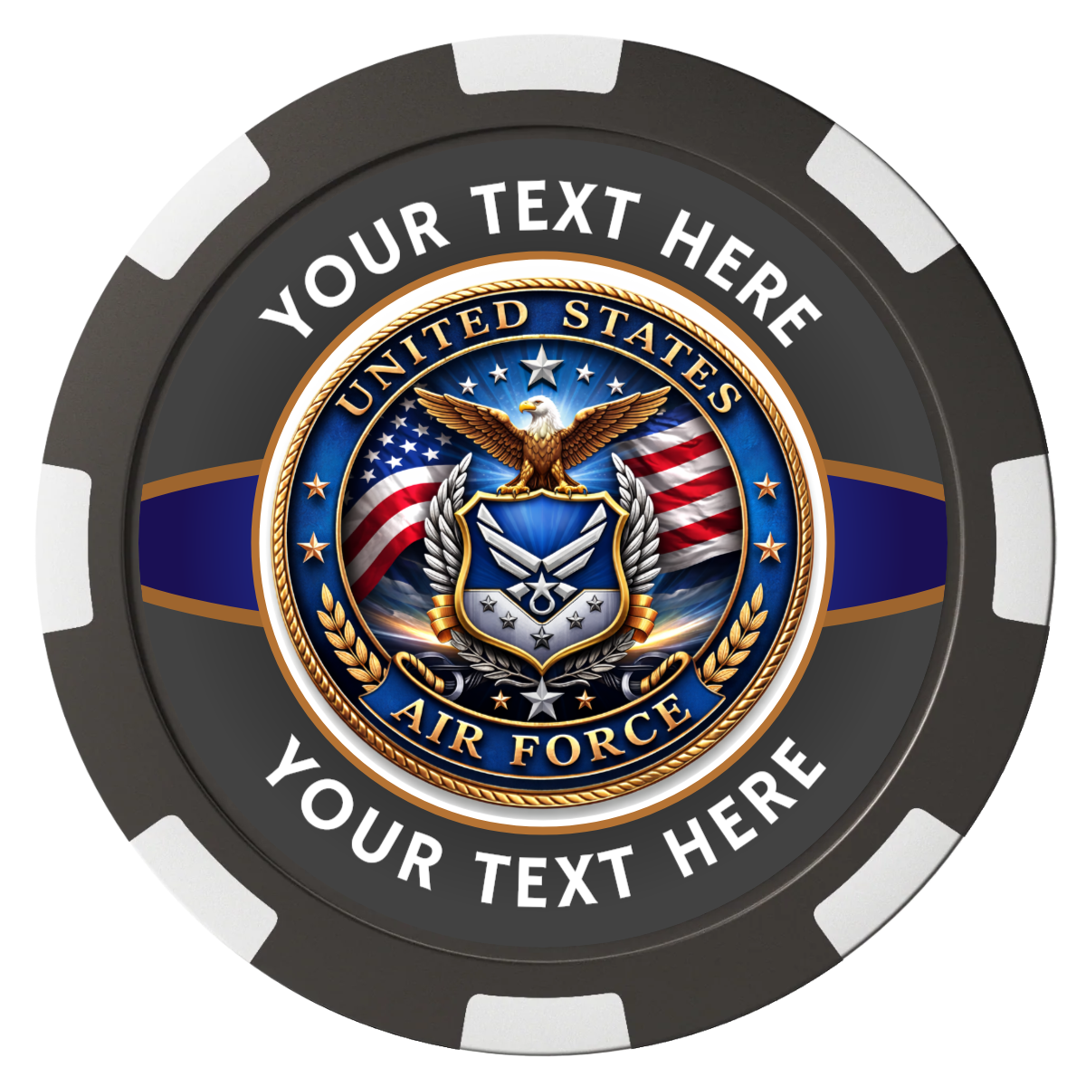 Air Force Magnetic Composite Poker Chips - Black / 8 Spot - Front