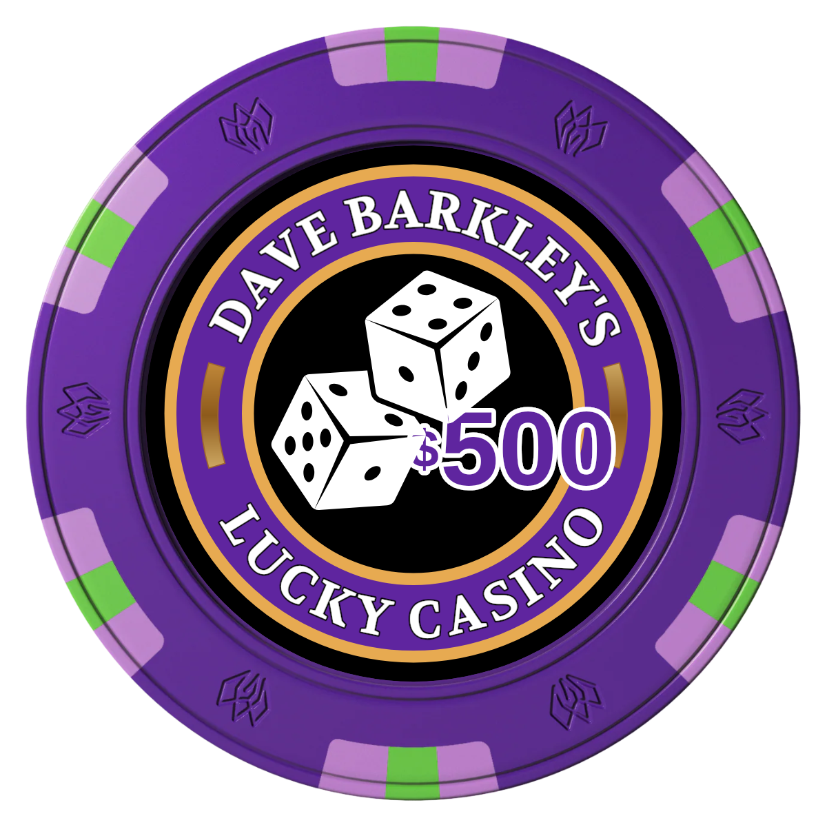 Dave's Lucky Casino Clay Poker Chips - Purple / 6 Spot Gem / 40mm - Front