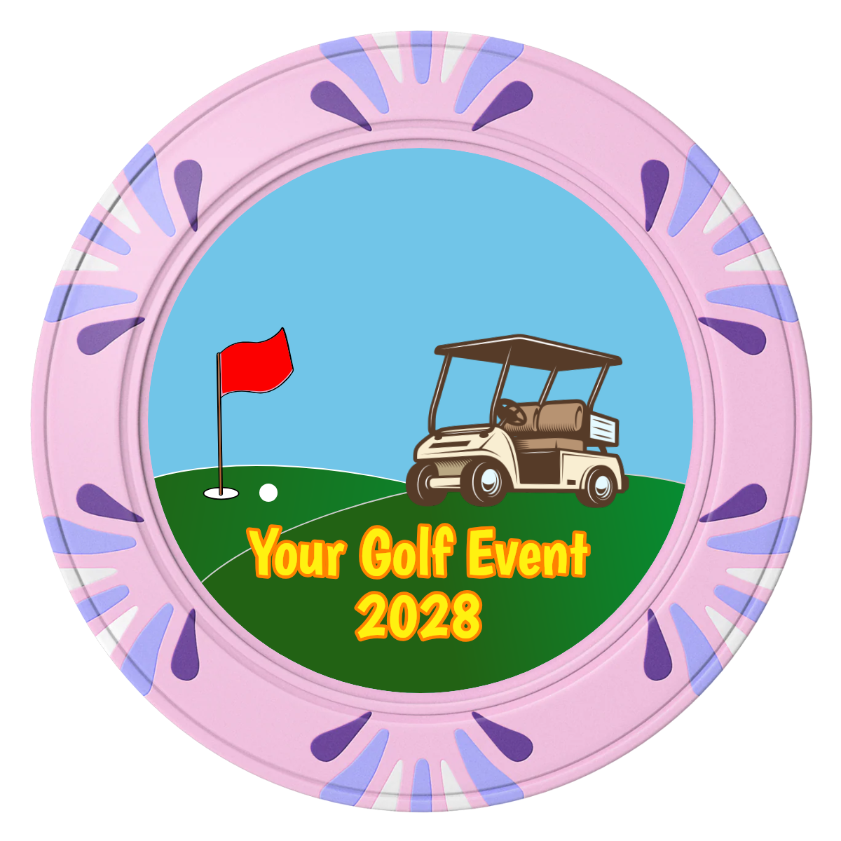 Going Golfing Today Clay Poker Chips - Pink / Macau / 40mm - Front
