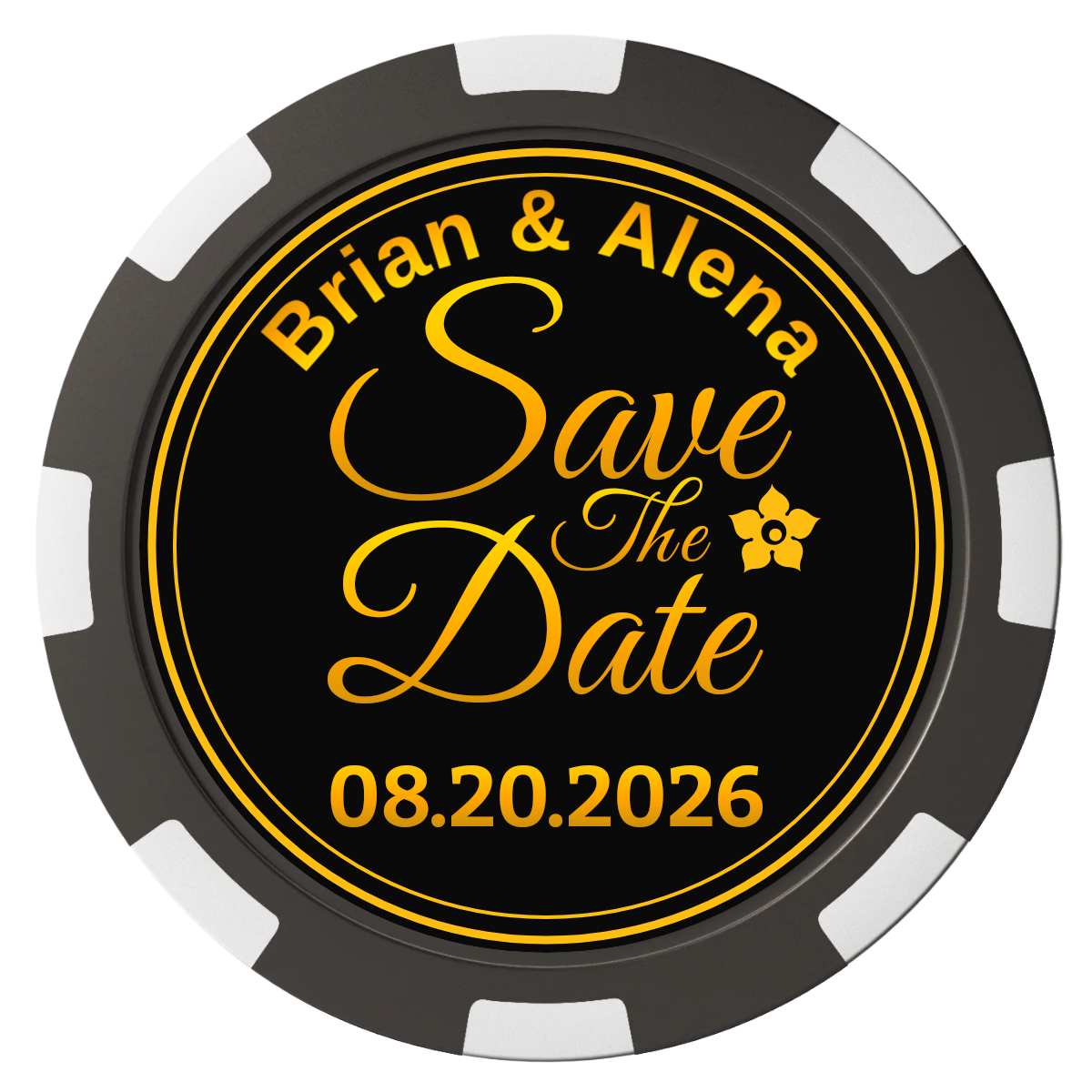 Save the Date Text Magnetic Composite Poker Chips - Black / 8 Spot - Front