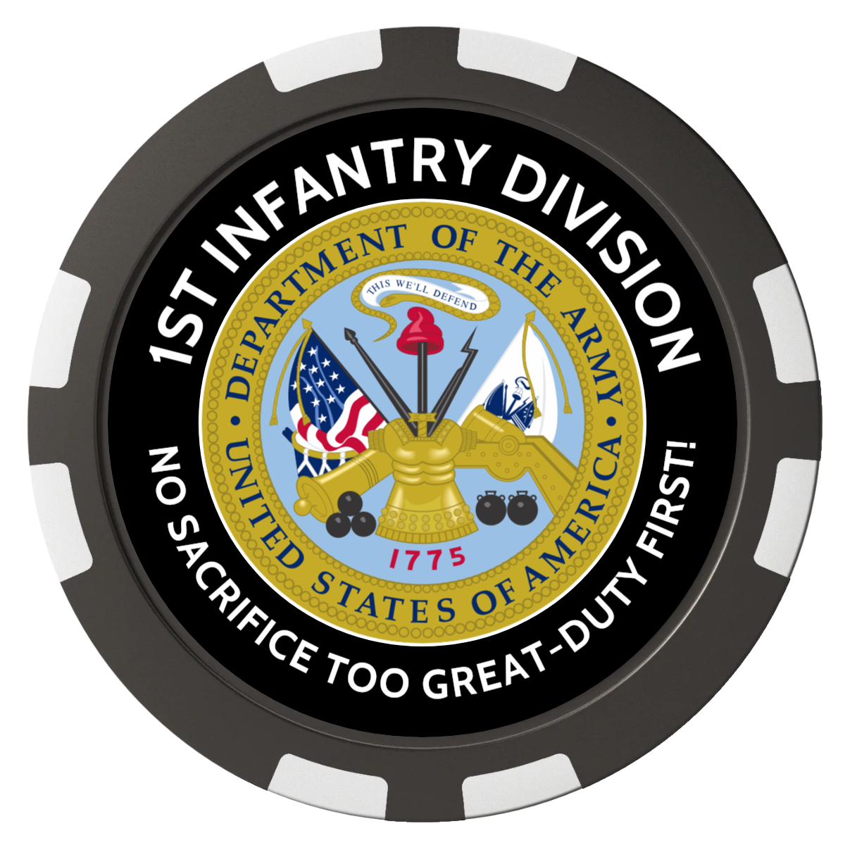 1st Infantry Division Composite Poker Chips - Black / 8 Stripe - Back