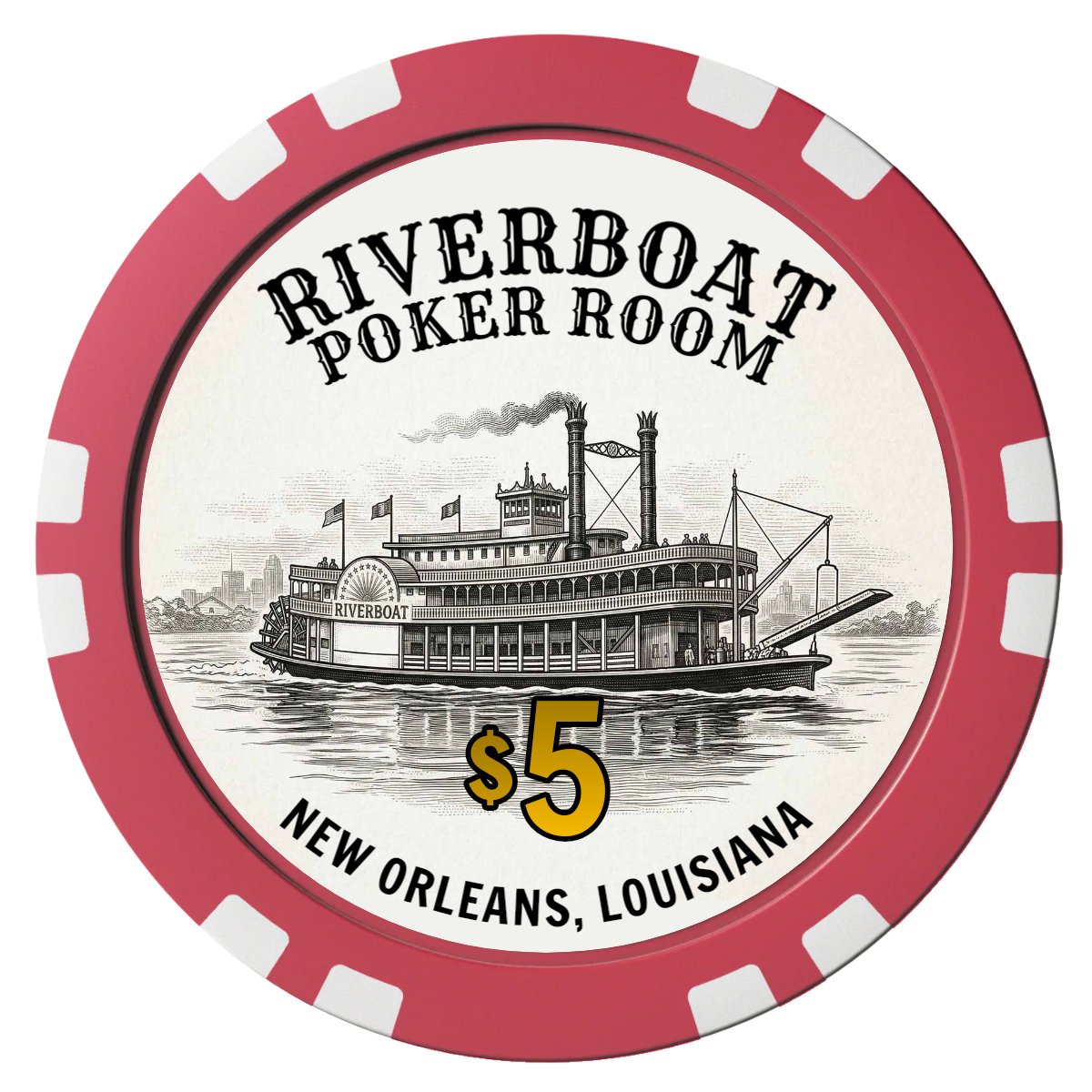 Riverboat Poker Room Composite Poker Chips - Red / Double Stripe - Front