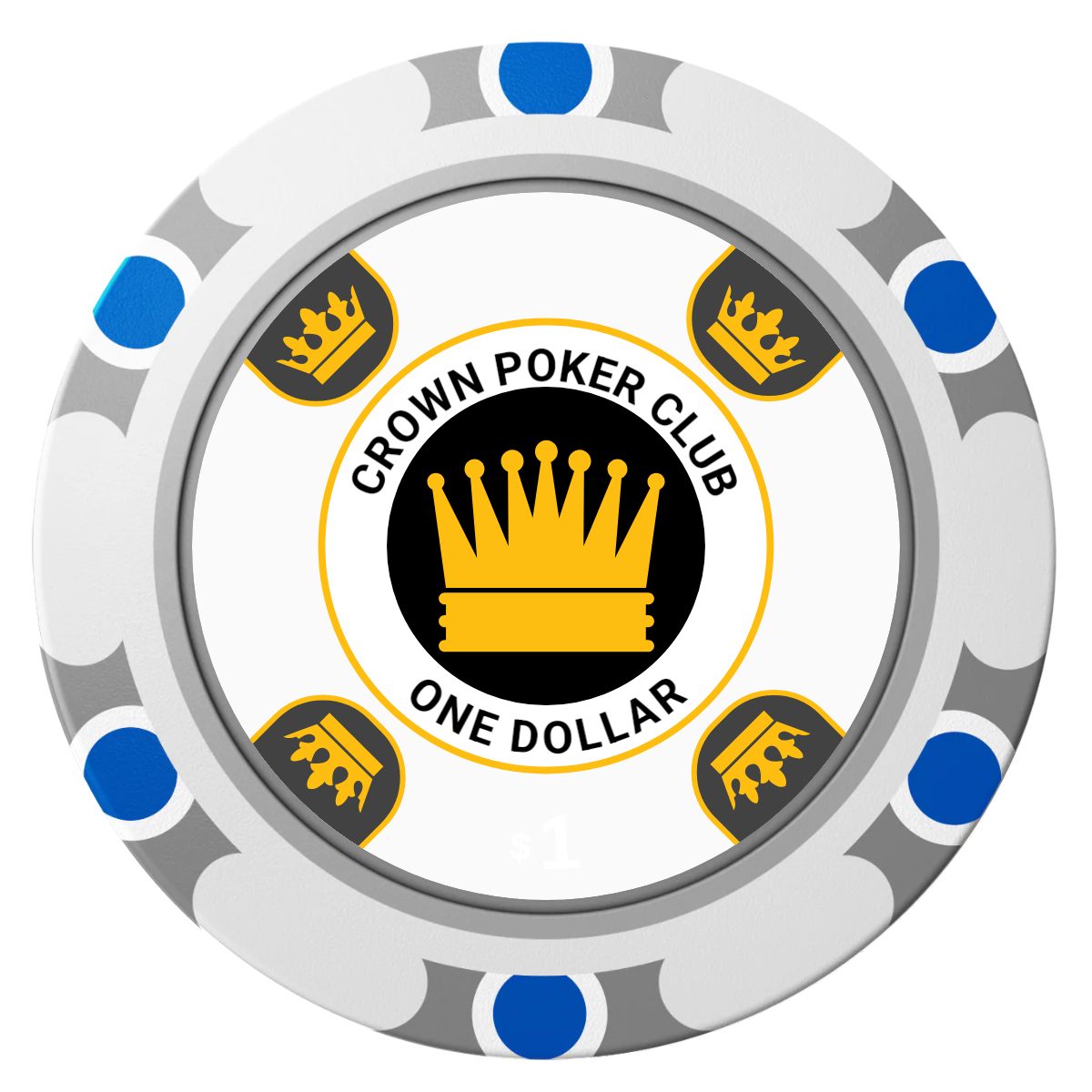 Crown Card Room Clay Poker Chips - White / Monte Carlo / 40mm - Front