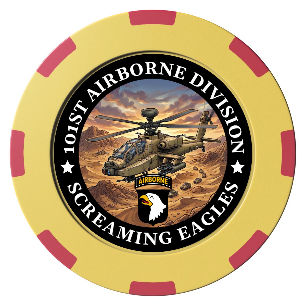 Army Airborne Clay Poker Chips - Yellow / 8 Spot (2 Tone) / 40mm - Front