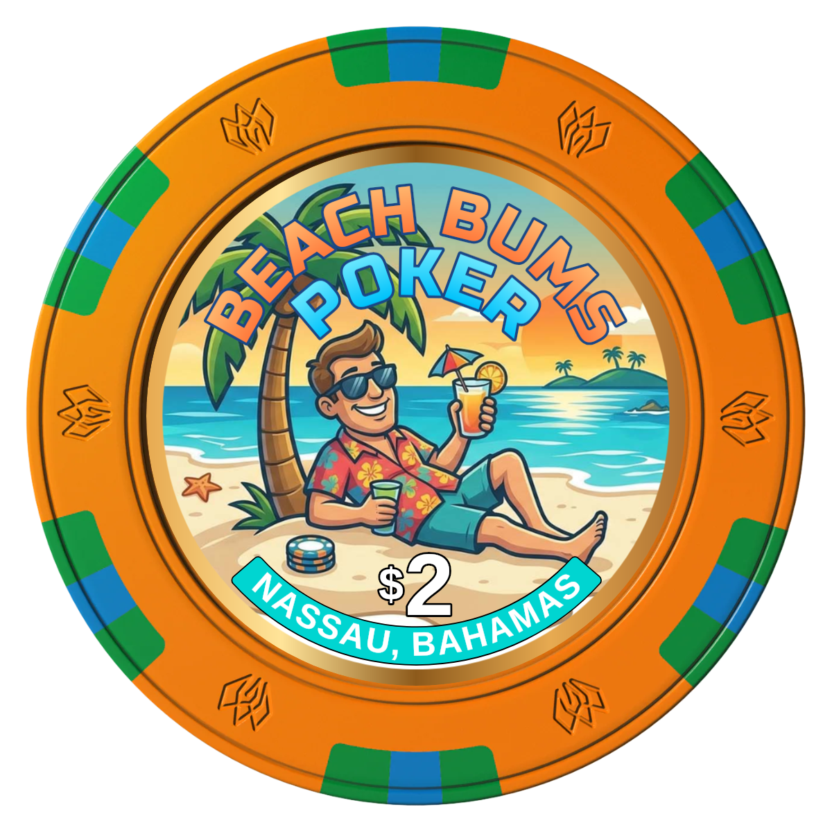Sandy's Casino Clay Poker Chips - Orange / 6 Spot Gem / 43mm - Front