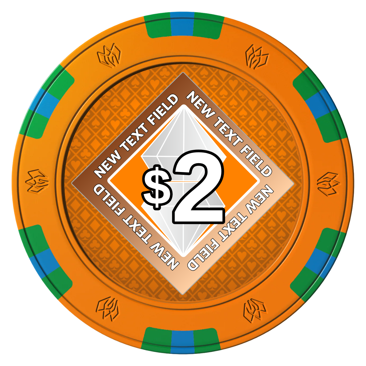 Diamond in the Rough Clay Poker Chips - Orange / 6 Spot Gem / 40mm - Front