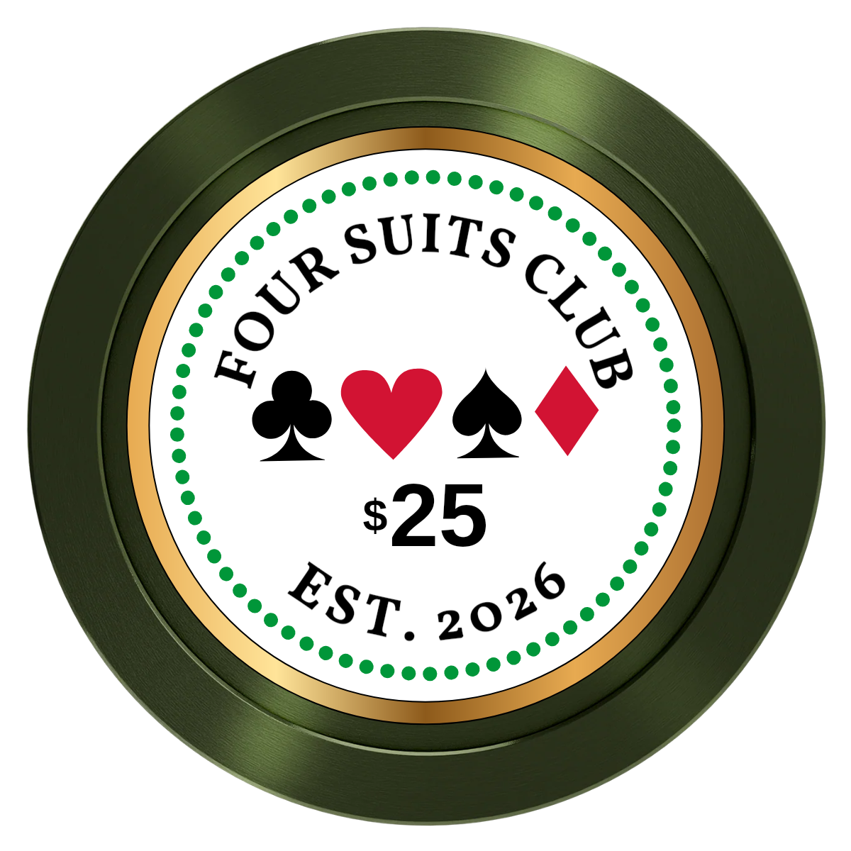 Fours Suits Club Aluminum Poker Chips - Green - Front