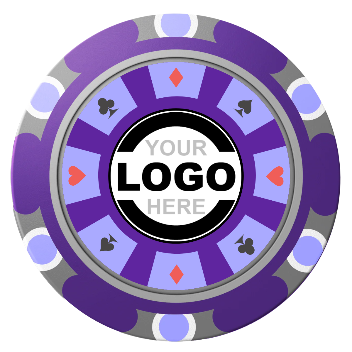 Suit 8 Your Logo Clay Poker Chips - Purple / Monte Carlo / 40mm - Front